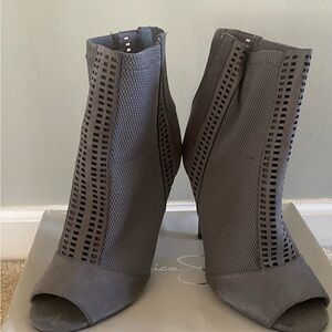 Peep-Toe Ankle Boots in Dark Gray